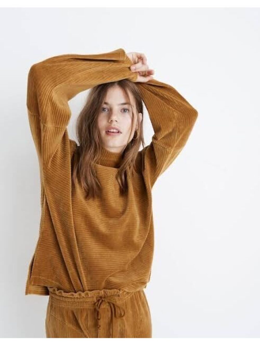Madewell Texture & Thread Velour Corduroy Mockneck Top in Antique Gold - Size S